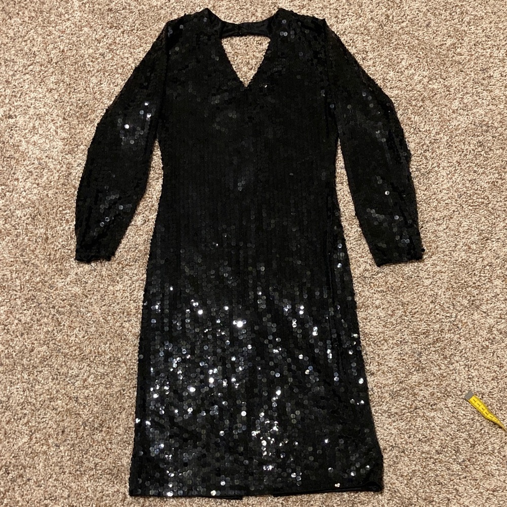 Vintage Black Sequin Long Sleeve Dress Size Small